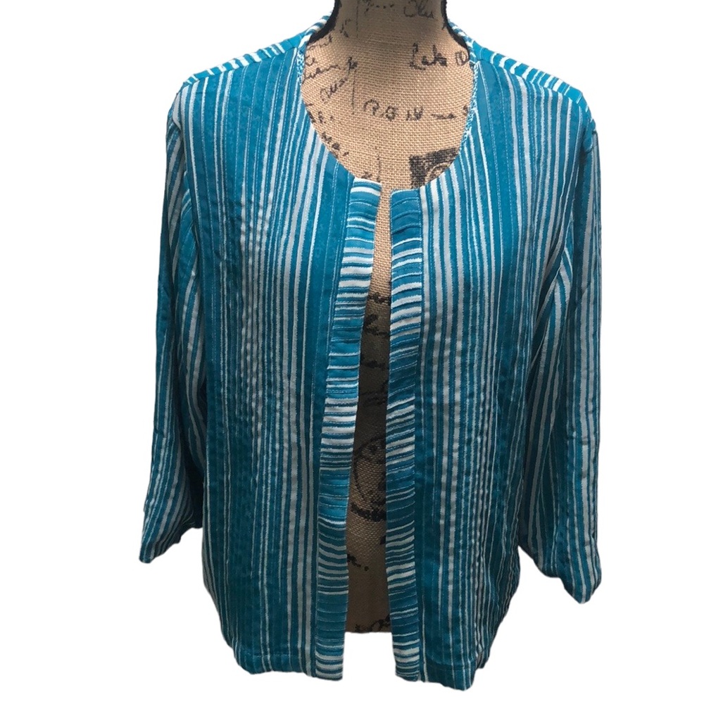 {Chico's} Tantalizing Teal Pleated Streak Myra Open Front Blazer
